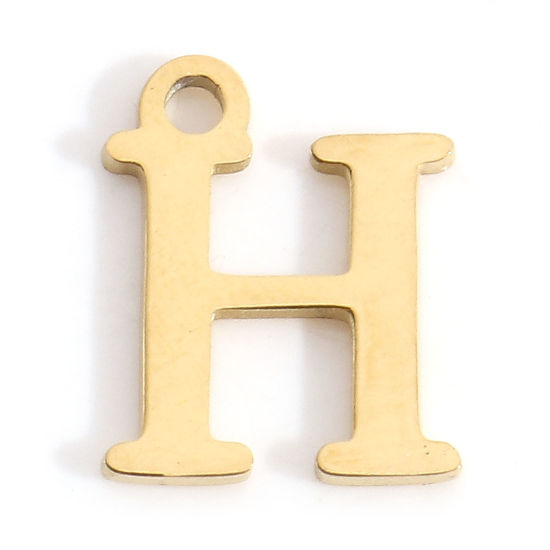 Изображение 304 Нержавеющая Сталь Подвески Буква Позолоченный Сообщение“ H ” 12мм x 10мм, 3 ШТ