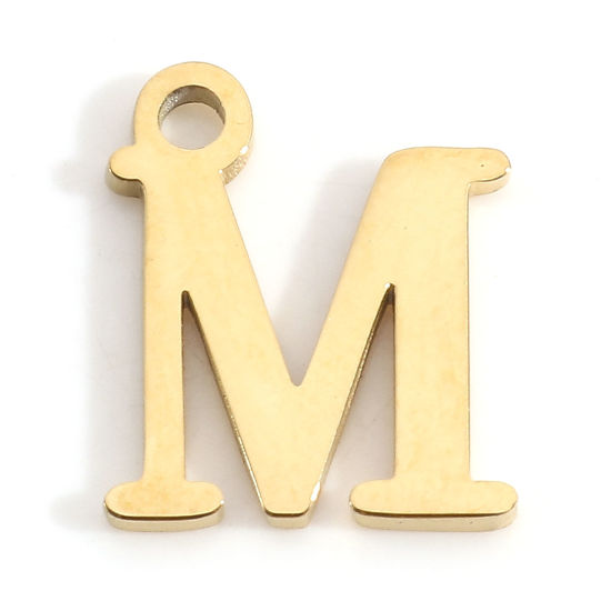 Изображение 304 Нержавеющая Сталь Подвески Буква Позолоченный Сообщение“ M ” 12мм x 10мм, 3 ШТ
