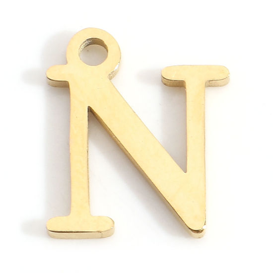 Изображение 304 Нержавеющая Сталь Подвески Буква Позолоченный Сообщение“ N ” 12мм x 10мм, 3 ШТ