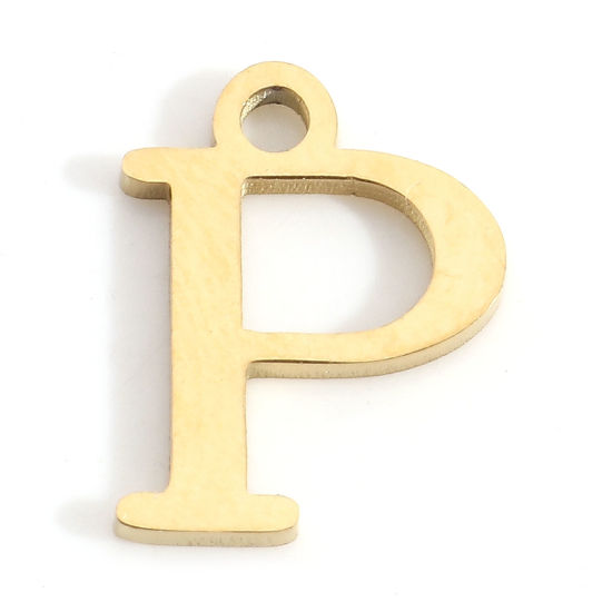 Изображение 304 Нержавеющая Сталь Подвески Буква Позолоченный Сообщение“ P ” 12мм x 9мм, 3 ШТ