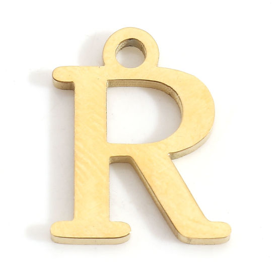 Изображение 304 Нержавеющая Сталь Подвески Буква Позолоченный Сообщение“ R ” 12мм x 9.5мм, 3 ШТ