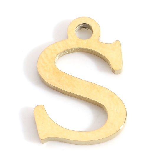 Изображение 304 Нержавеющая Сталь Подвески Буква Позолоченный Сообщение“ S ” 12мм x 8мм, 3 ШТ