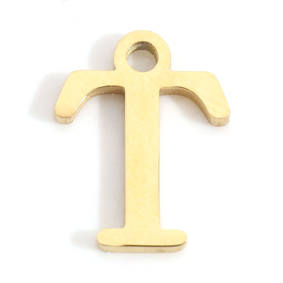 Изображение 304 Нержавеющая Сталь Подвески Буква Позолоченный Сообщение“ T ” 12мм x 9мм, 3 ШТ