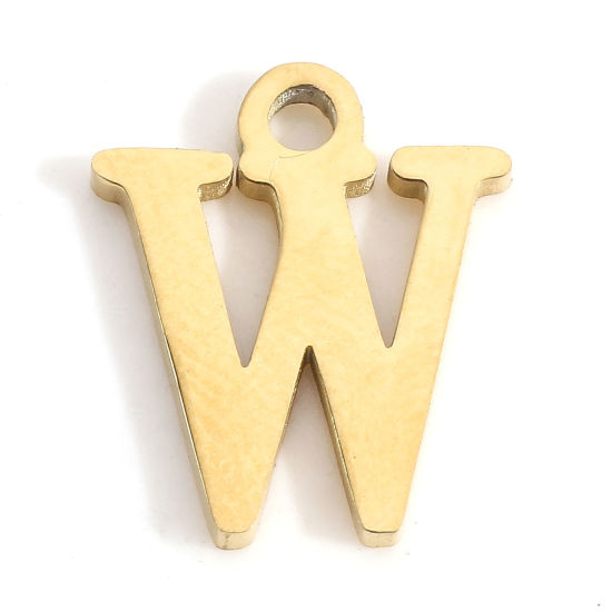 Изображение 304 Нержавеющая Сталь Подвески Буква Позолоченный Сообщение“ W ” 12мм x 10мм, 3 ШТ