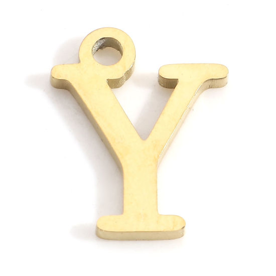 Изображение 304 Нержавеющая Сталь Подвески Буква Позолоченный Сообщение“ Y ” 12мм x 9.5мм, 3 ШТ