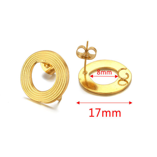 Picture of 304 Stainless Steel Ear Post Stud Earring With Loop Connector Accessories Round 18K Gold Plated Weave Textured 17mm Dia., Post/ Wire Size: (21 gauge), 2 PCs