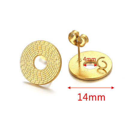 Picture of 304 Stainless Steel Ear Post Stud Earring With Loop Connector Accessories Round Weave Textured