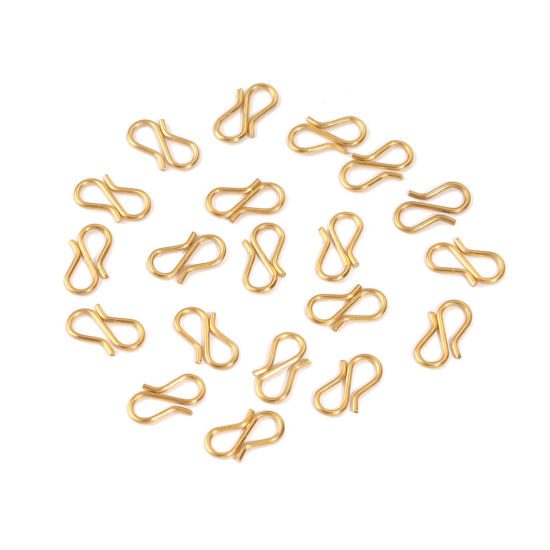 Picture of 10 PCs 304 Stainless Steel S Shaped Snap Hook Buckle Clip 18K Gold Color 13mm x 7mm