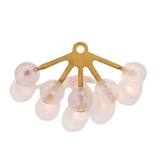 Picture of 304 Stainless Steel & Gemstone Boho Chic Bohemia Charms 18K Gold Color Light Pink Fan-shaped 29mm x 19mm, 1 Piece