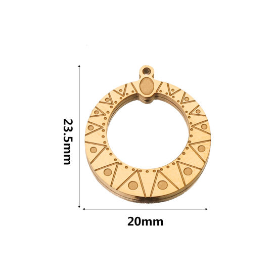 Image de 2 Pcs Breloques en 304 Acier Inoxydable Style Bohème Plaqué Or 18K Annulaire 23.5mm x 20mm