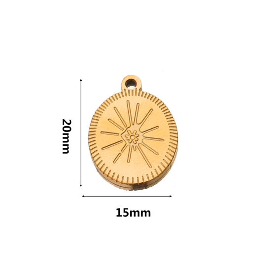 Image de 2 Pcs Breloques en 304 Acier Inoxydable Style Bohème Plaqué Or 18K Ovale 20mm x 15mm