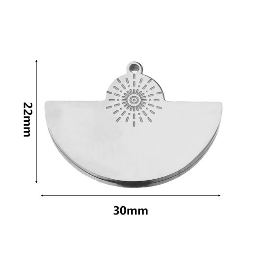 Image de Breloques en 304 Acier Inoxydable Style Bohème Argent Mat Eventail 30mm x 22mm, 2 Pcs