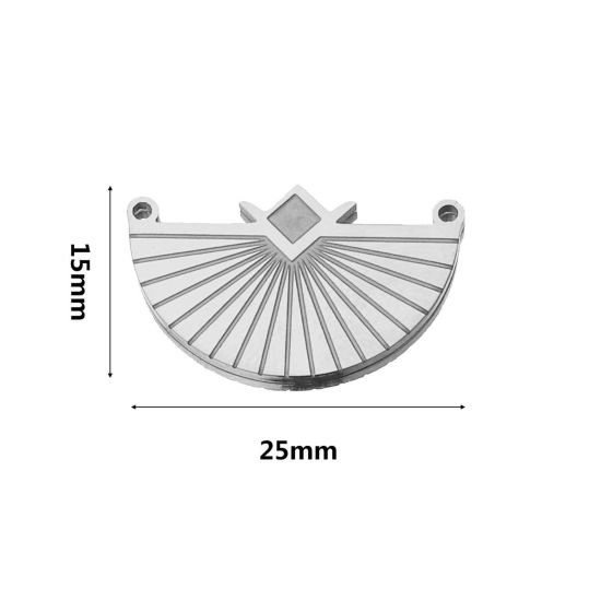 Image de Connecteurs Pendentifs Breloques en 304 Acier Inoxydable Style Bohème Argent Mat Eventail 25mm x 15mm, 2 Pcs