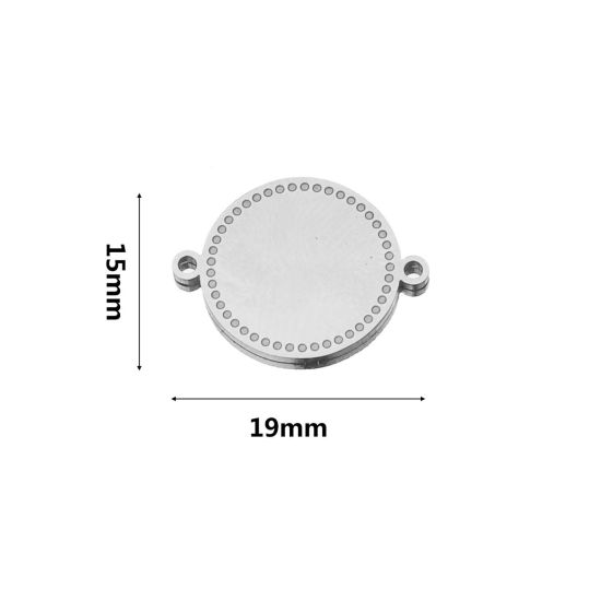 Image de Connecteurs Pendentifs Breloques en 304 Acier Inoxydable Style Bohème Argent Mat Plat-Rond 19mm x 15mm, 2 Pcs