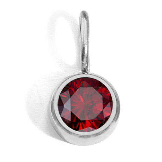 Picture of 316 Stainless Steel Birthstone Charms Silver Tone Round January Red Rhinestone 8mm Dia., 1 Piece