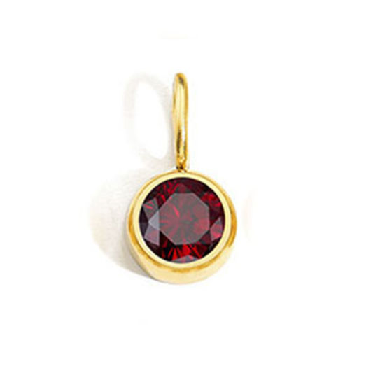 Picture of 1 Piece Eco-friendly PVD Vacuum Plating 316 Stainless Steel Birthstone Charms 14K Gold Plated Round January Red Rhinestone 8mm Dia.