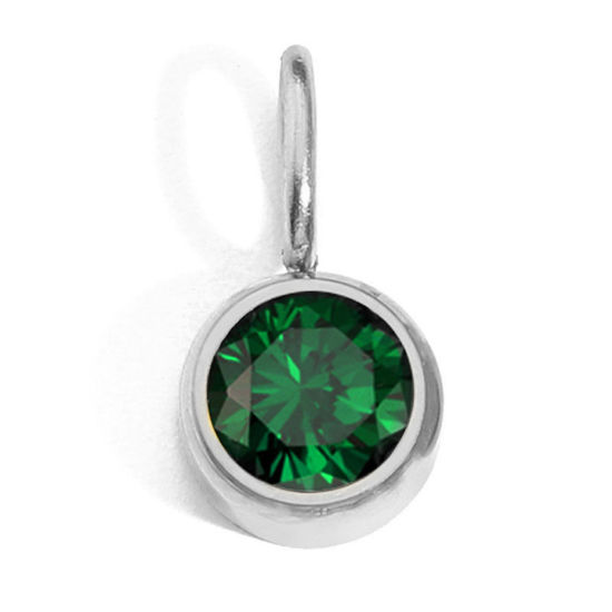 Picture of 316 Stainless Steel Birthstone Charms Silver Tone Round May Green Rhinestone 8mm Dia., 1 Piece