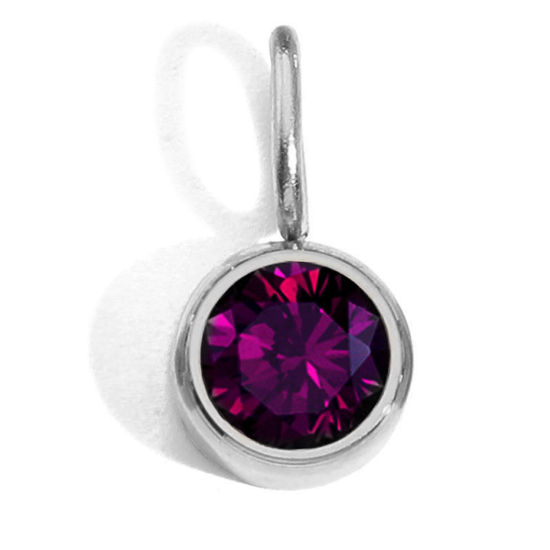 Picture of 316 Stainless Steel Birthstone Charms Silver Tone Round June Purple Rhinestone 8mm Dia., 1 Piece