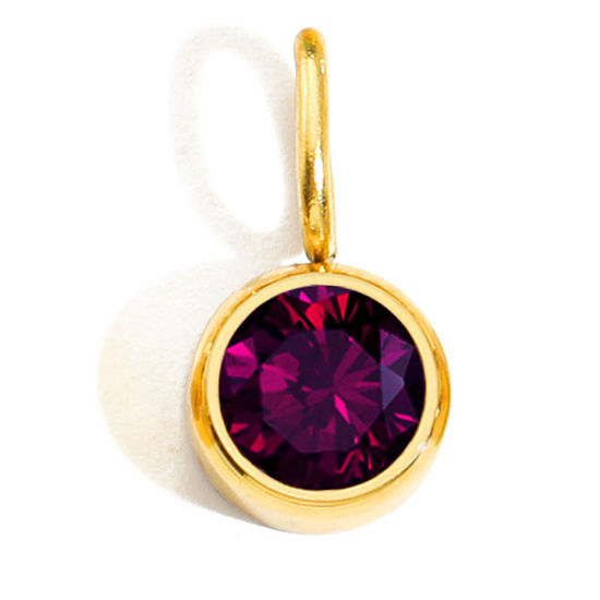 Picture of 1 Piece Eco-friendly PVD Vacuum Plating 316 Stainless Steel Birthstone Charms 14K Gold Plated Round June Purple Rhinestone 8mm Dia.