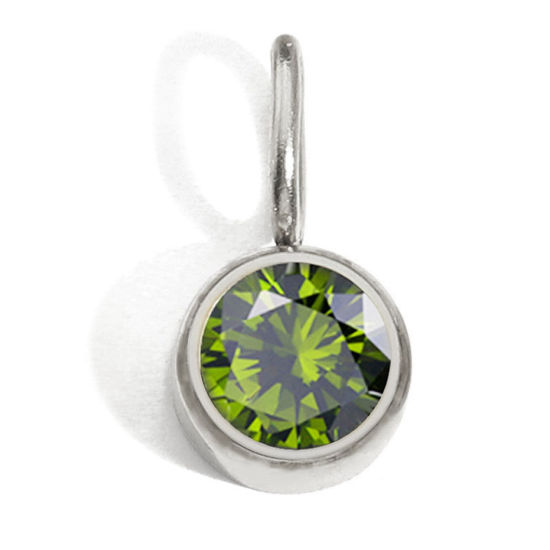 Image de Breloques en 316 Acier Inoxydable Pierres de Naissance Rond Argent Mat août à Strass Vert Clair 8mm Dia., 1 Pièce