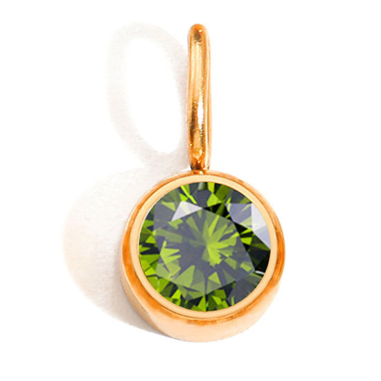 Image de Breloques en 316 Acier Inoxydable Pierres de Naissance Rond Plaqué Or Rose Véritable 14K août à Strass Vert Clair 8mm Dia., 1 Pièce