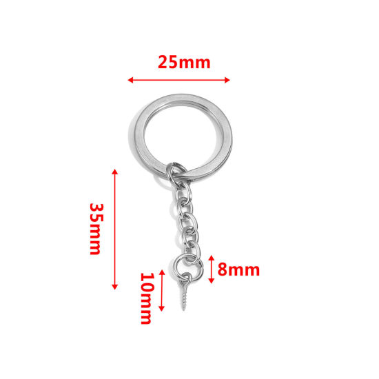 Bild von 304 Edelstahl Schlüsselkette & Schlüsselring Rund Silberfarbe 30mm D., 5 Stück