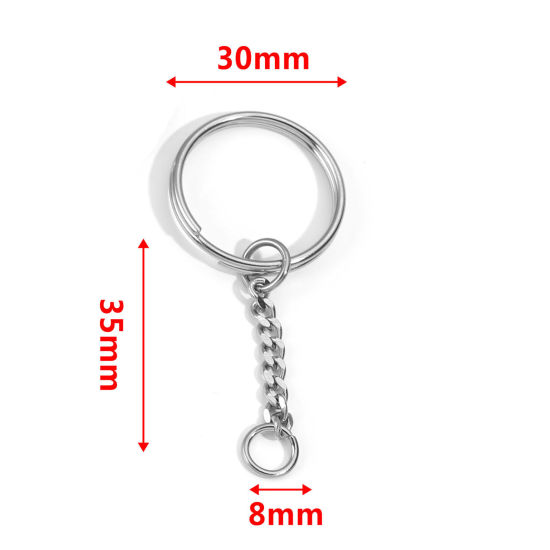 Picture of 304 Stainless Steel Keychain & Keyring Round Silver Tone 30mm Dia., 5 PCs