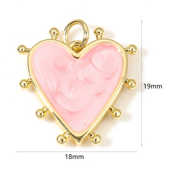 Image de Breloques La Saint Valentin en Laiton Cœur Plaqué Or Véritable 18K Rose Perlaire Émail 19mm x 18mm, 1 Pièce