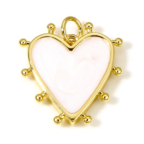 Image de Breloques La Saint Valentin en Laiton Cœur Plaqué Or Véritable 18K Blanc Perlaire Émail 19mm x 18mm, 1 Pièce