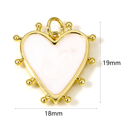 Image de Breloques La Saint Valentin en Laiton Cœur Plaqué Or Véritable 18K Blanc Perlaire Émail 19mm x 18mm, 1 Pièce