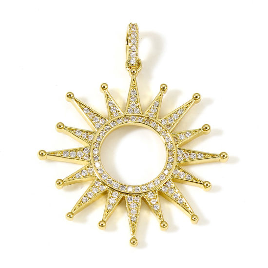 Изображение Латунь галактика Подвески Солнце 18K настоящее золото с покрытием Бижутерия усыпанная мелким фианит Прозрачный Искусственный Циркон 4.3см x 3.4см, 1 ШТ