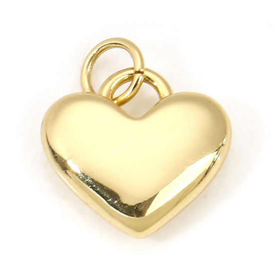 Picture of Brass Valentine's Day Charms 18K Real Gold Plated Heart 3D 16mm x 15.5mm, 1 Piece