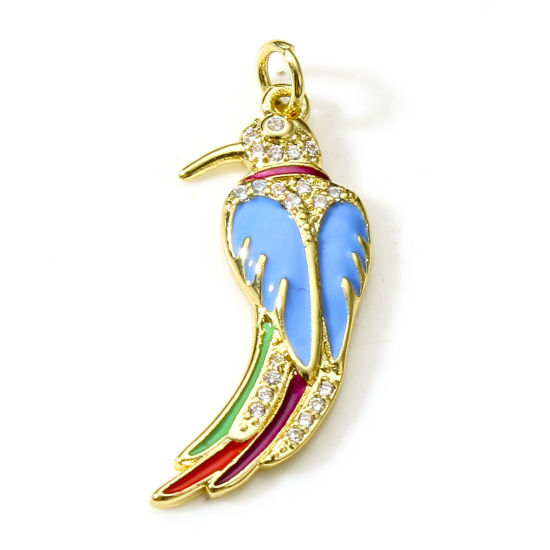 Image de Pendentifs Micro Pave en Laiton Perroquet Plaqué Or Véritable 18K Multicolore Émail à Zircone Cubique Clair 3.2cm x 1.2cm, 1 Pièce