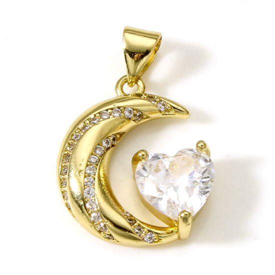 Picture of 1 Piece Brass Galaxy Charm Pendant 18K Real Gold Plated Planet Clear Cubic Zirconia 24mm x 16.5mm