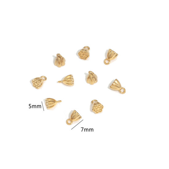 Image de 2 Pcs Breloques en 304 Acier Inoxydable Lotus Plaqué Or 18K 7mm x 5mm