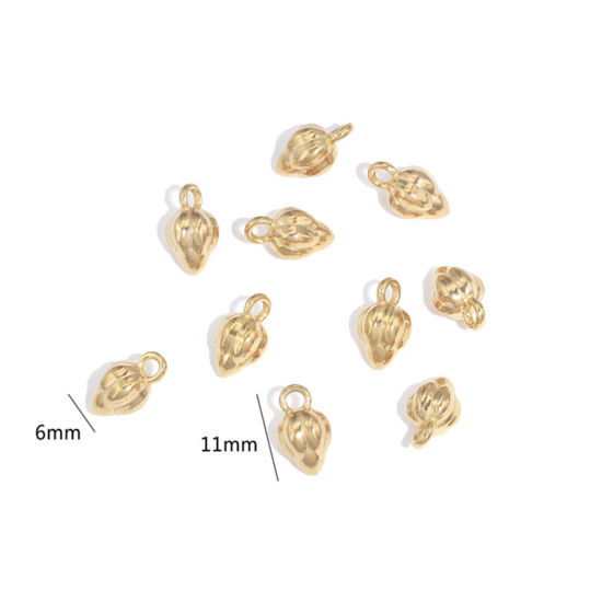 Image de 2 Pcs Breloques en 304 Acier Inoxydable Fleur de Lotus Plaqué Or 18K 11mm x 6mm