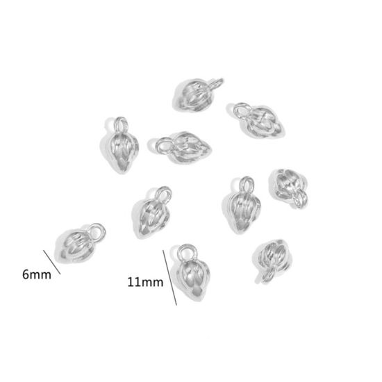 Image de Breloques en 304 Acier Inoxydable Fleur de Lotus Argent Mat 11mm x 6mm , 2 Pcs