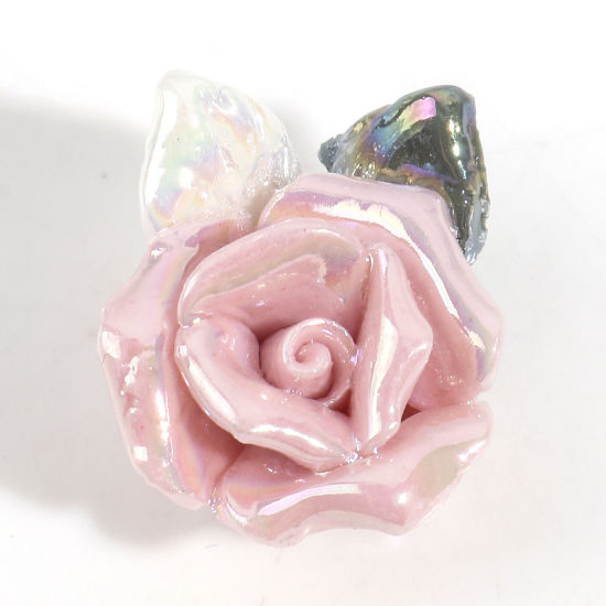 Bild von Keramik Valentinstag Perlen für die DIY-Schmuckherstellung Rose Rosa 3D ca. 20mm x 16mm, Loch:ca. 1mm, 2 Stück