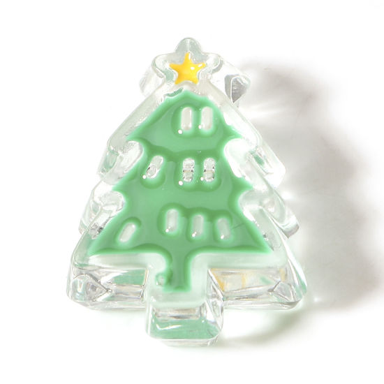Bild von Acryl Perlen für die DIY-Schmuckherstellung Transparent Weihnachten Weihnachtsbaum Emaille ca. 23.5mm x 17mm, Loch:ca. 3.2mm, 10 Stück