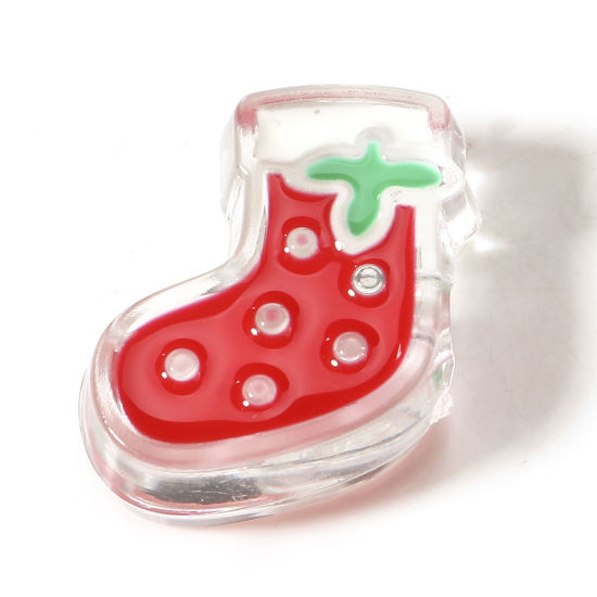 Bild von Acryl Perlen für die DIY-Schmuckherstellung Transparent Weihnachtsstiefel Emaille ca. 21mm x 19mm, Loch:ca. 3.2mm, 10 Stück
