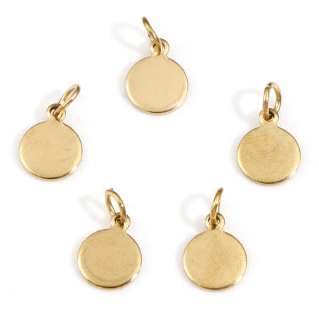Picture of 10 PCs Eco-friendly PVD Vacuum Plating 304 Stainless Steel Blank Stamping Tags Disc Charms Round 18K Gold Plated Roller Burnishing 14mm x 8mm