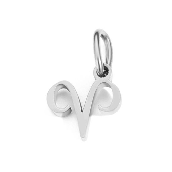 Изображение 2 ШТ Экологичный 304 Нержавеющая Сталь Подвески Серебряный Тон Созвездие Овен С кругам 6мм-9мм