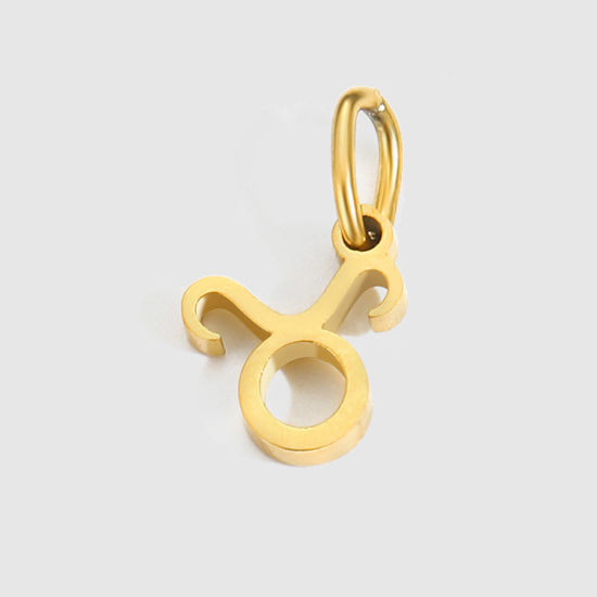 Изображение 2 ШТ Экологичное вакуумное PVD-покрытие 304 Нержавеющая Сталь Подвески 14K позолоченный Созвездие Телец С кругам 6мм-9мм