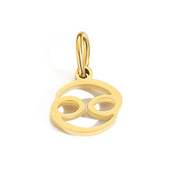 Изображение 2 ШТ Экологичное вакуумное PVD-покрытие 304 Нержавеющая Сталь Подвески 14K позолоченный Созвездие Рак (созвездие) С кругам 6мм-9мм