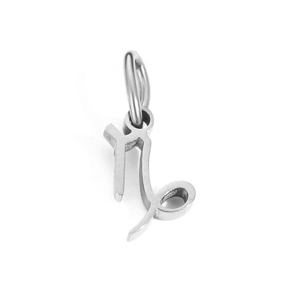 Изображение 2 ШТ Экологичный 304 Нержавеющая Сталь Подвески Серебряный Тон Созвездие Козерог С кругам 6мм-9мм