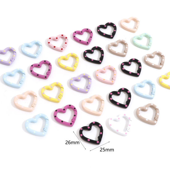 Bild von Zinklegierung Schlüsselkette & Schlüsselring Zufällig gemischte Farben Herz Punkt Emaille 26mm x 25mm , 5 Stück