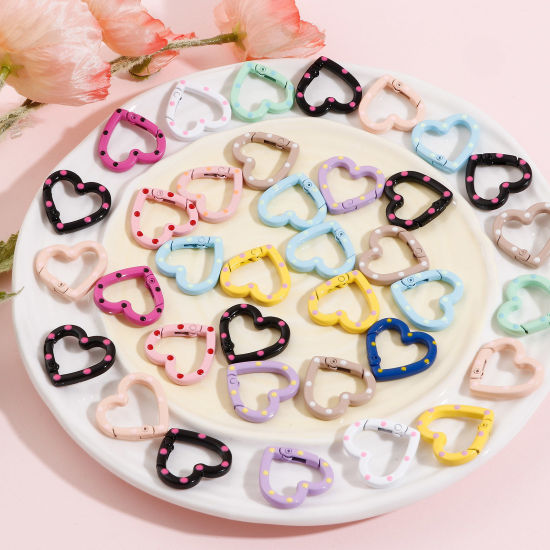 Picture of Zinc Based Alloy Keychain & Keyring At Random Mixed Color Heart Dot Enamel 26mm x 25mm , 5 PCs