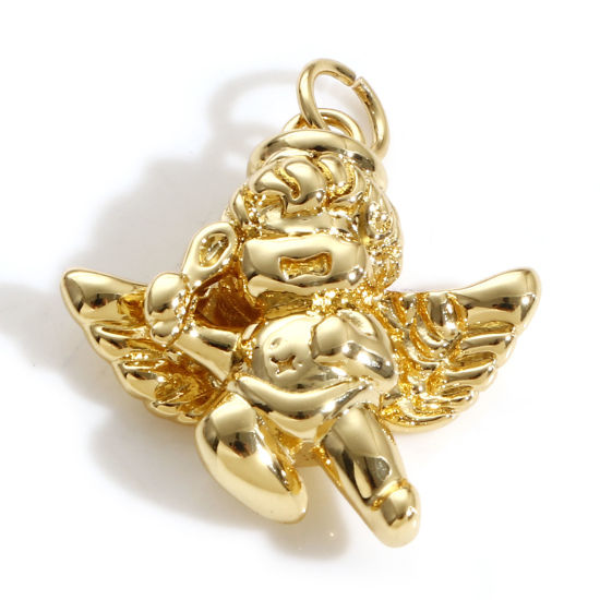 Picture of Brass Religious Charms 18K Real Gold Plated Angel 3D 23mm x 20mm, 1 Piece