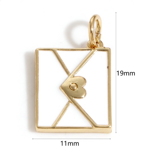 Image de Breloques en Laiton Enveloppe Plaqué Or Véritable 18K Blanc Émail 19mm x 11mm, 1 Pièce