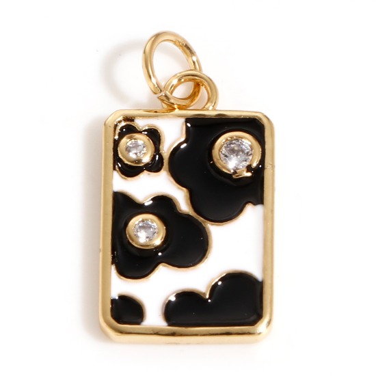 Picture of Brass Charms 18K Real Gold Plated Black & White Enamel 22mm x 10.5mm, 1 Piece